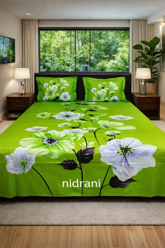 Nidra Green Blossom Premium Bedsheet – Fresh Nature Collection