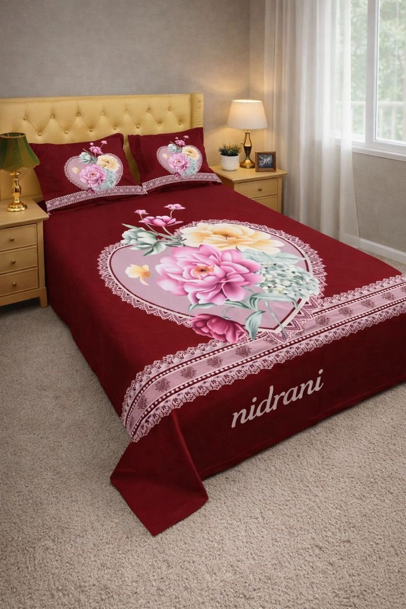 Royal Blossom Maroon Bedsheet Set