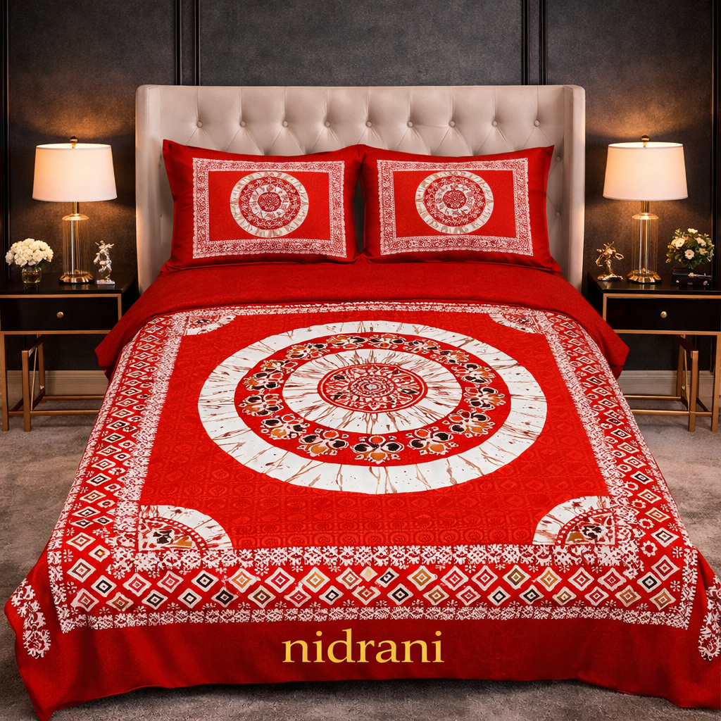 Nidrani Royal Red Mandala Premium Bedsheet Set