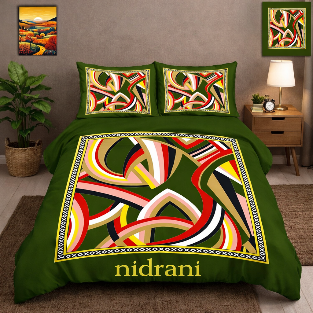 Nidrani Emerald Abstract Luxury Bedsheet Set