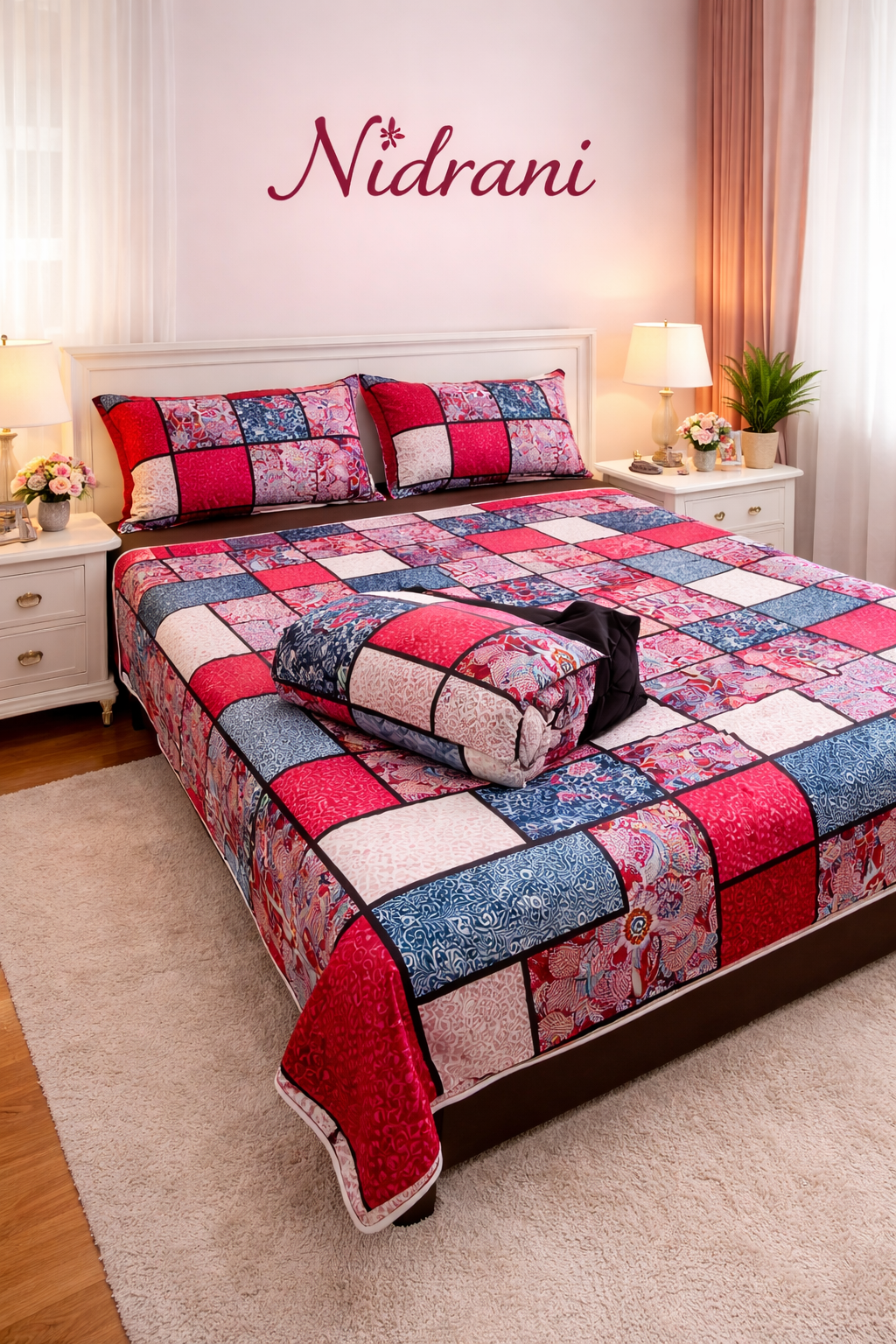 নিদ্রানী রাঙা খোপ-আল্পনা টুয়িল বেডশিট