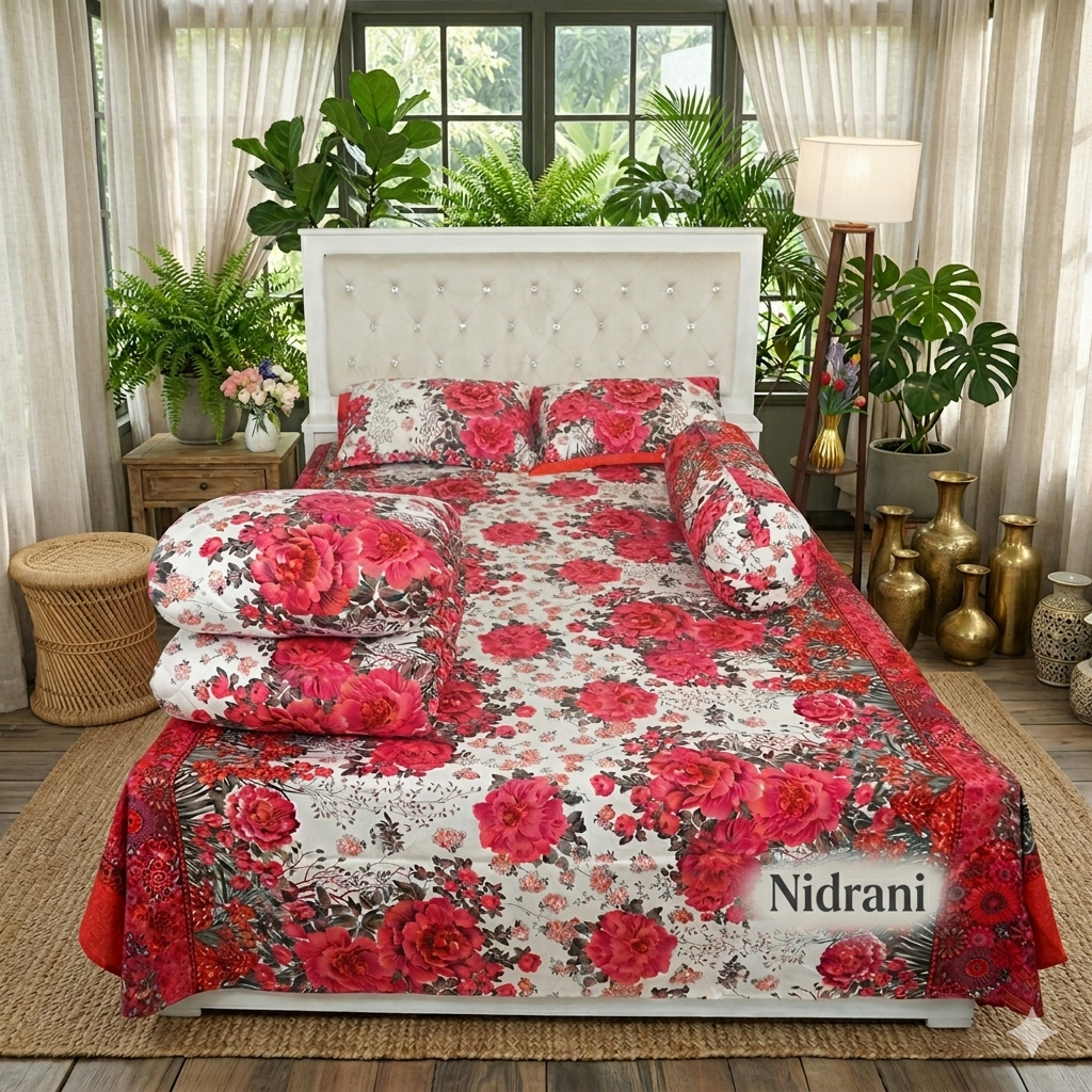 নিদ্রানী শুভ্র গোলাপ টুয়িল বেডশিট