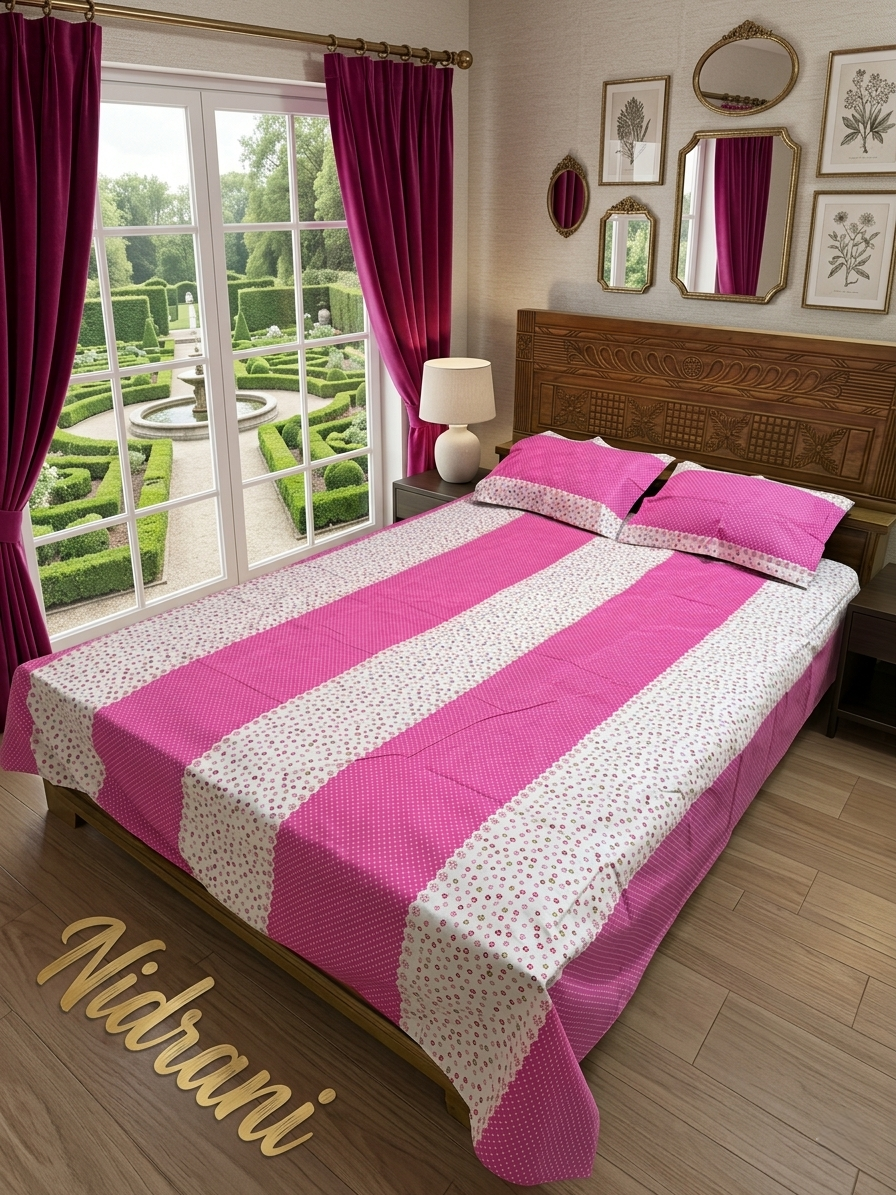 নিদ্রাণী ম্যাজেন্টা রিদম পিসি কটন বেডশিট সেট