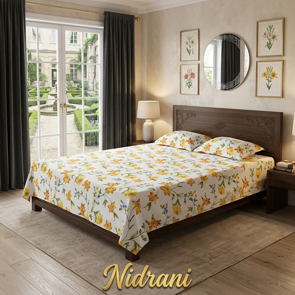 নিদ্রাণী ক্রিমসন বুটিক ফ্লোরাল পিসি কটন বেডশিট সেট