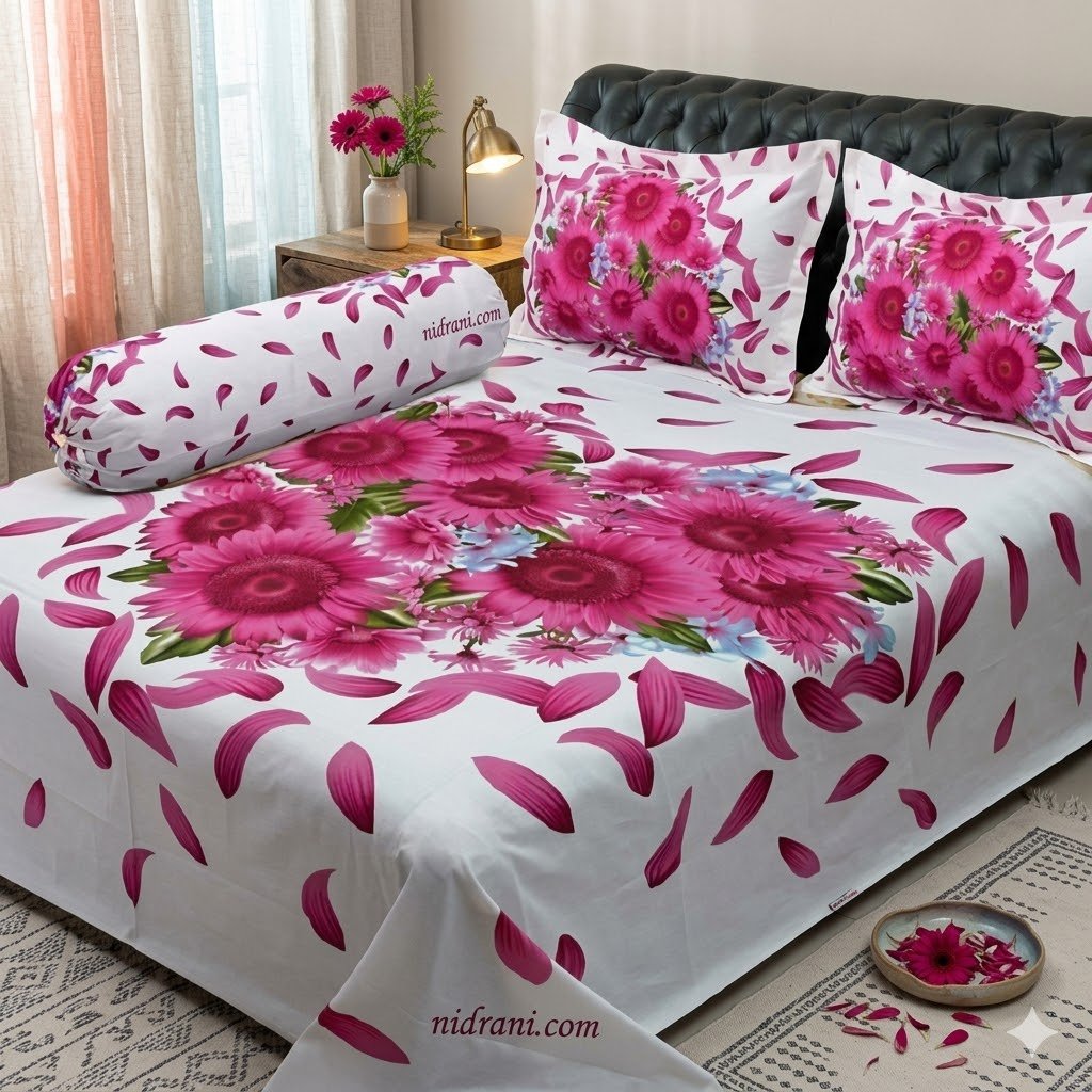 Nidrani pink floral bedspread set