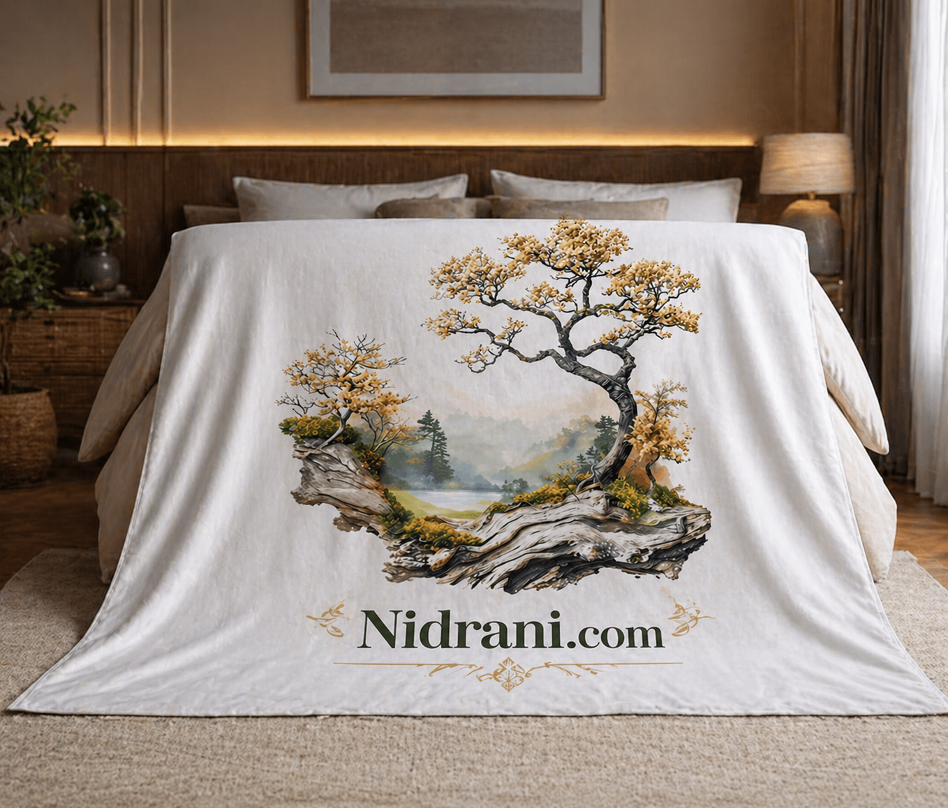 Nidrani Mist Bonsai Digital Print Bedsheet (NP-D330)