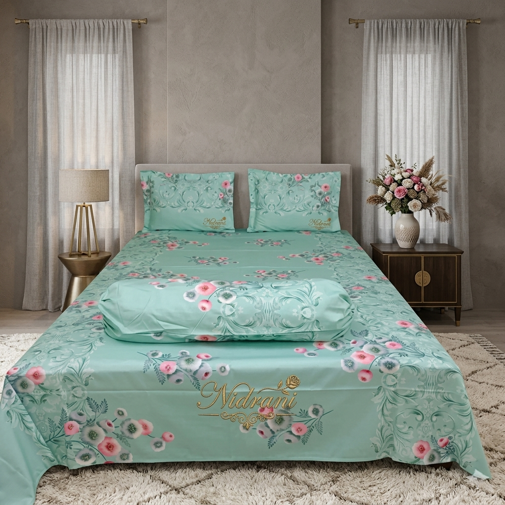 Nidrani Celeste Garden Reactive Twill Cotton Bedsheet Set