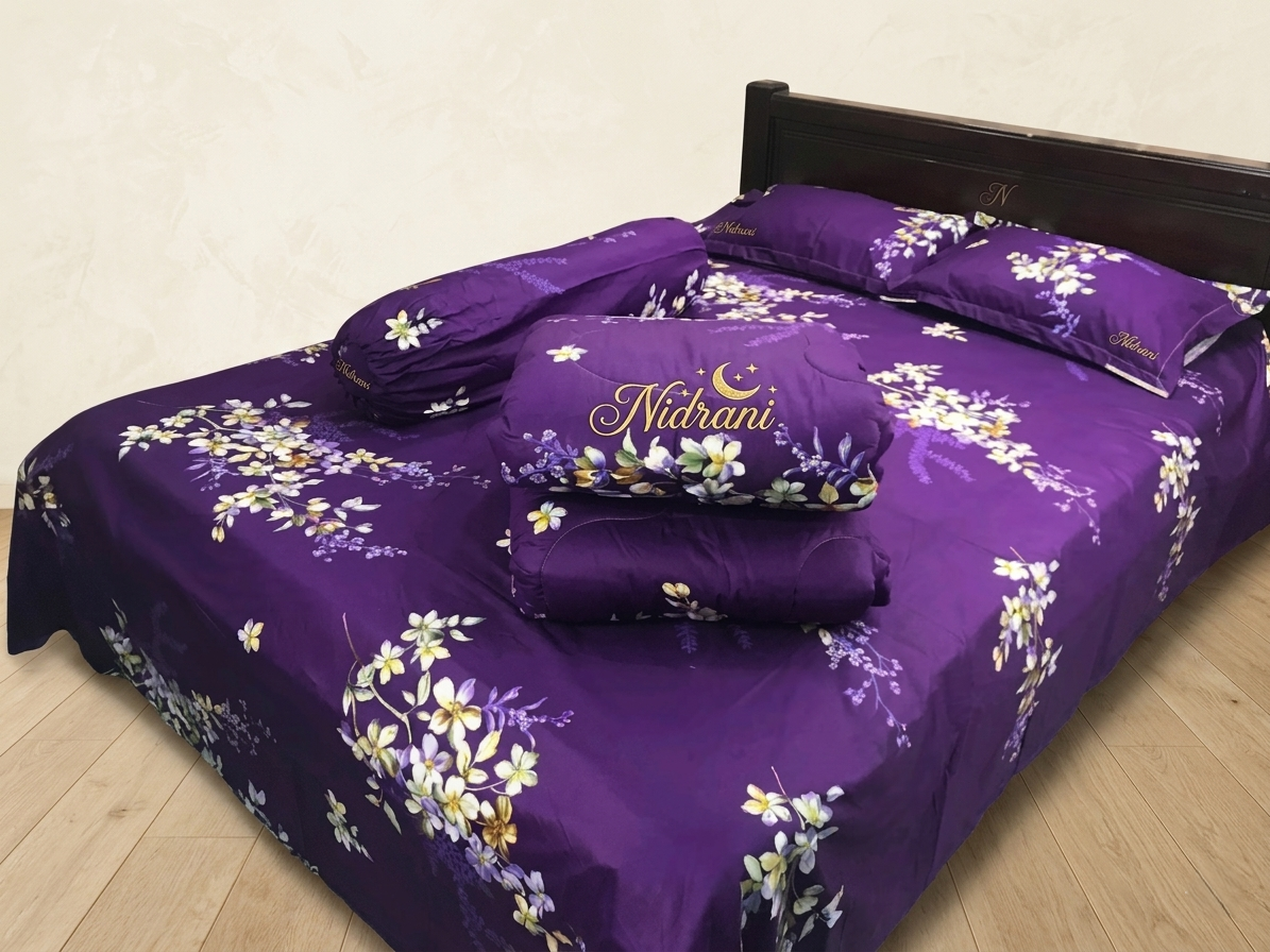 Nidrani Amethyst Floral Dream Reactive Twill Cotton Bedsheet Set