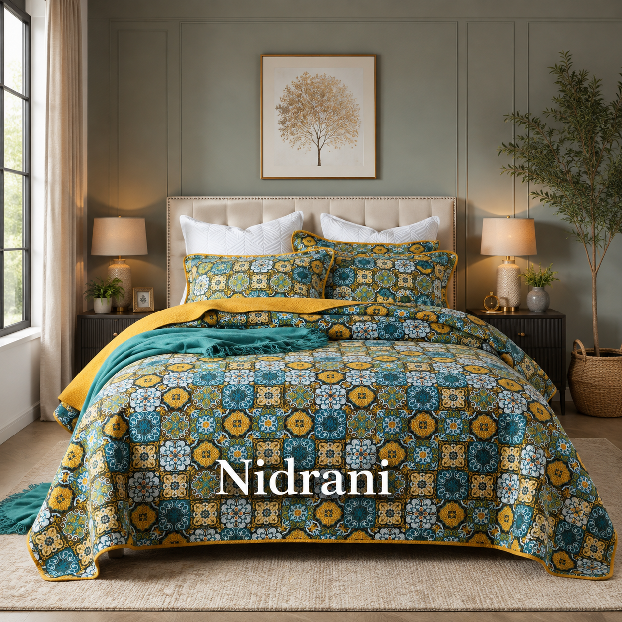 Nidrani Azmora Signature Printed Bedsheet – Premium King Size Bedcover Set